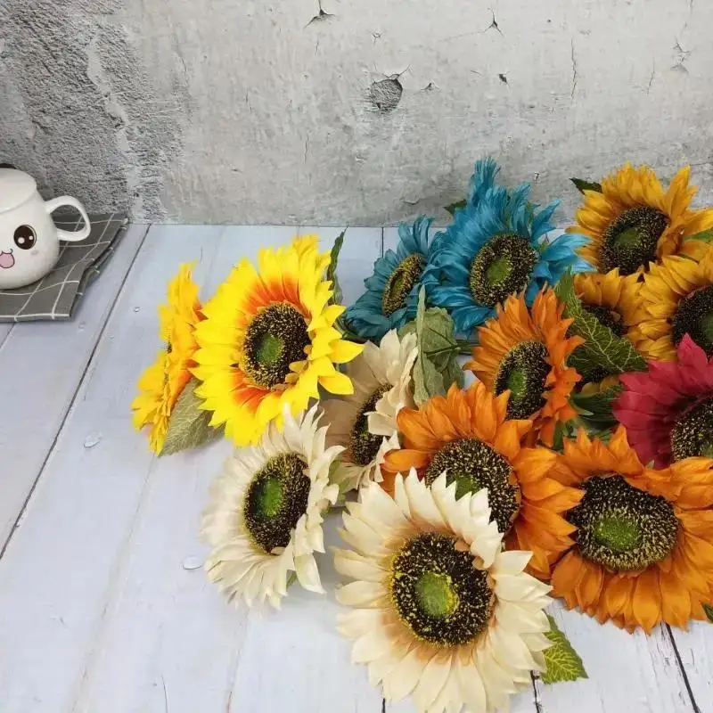 3Head/Bunch Decorative Home Decor DIY Craft FakeFlores Bouquet Artificial Flower Silk Sunflower Wedding Decoration Home Supplies