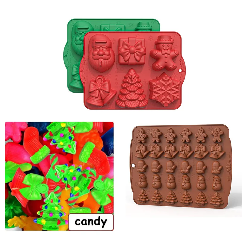 Silicone Baking Molds Set Santa Tree Snowflake Gift Shapes for Holiday Cookies Chocolates Baking Molds DIY Christmas Treats