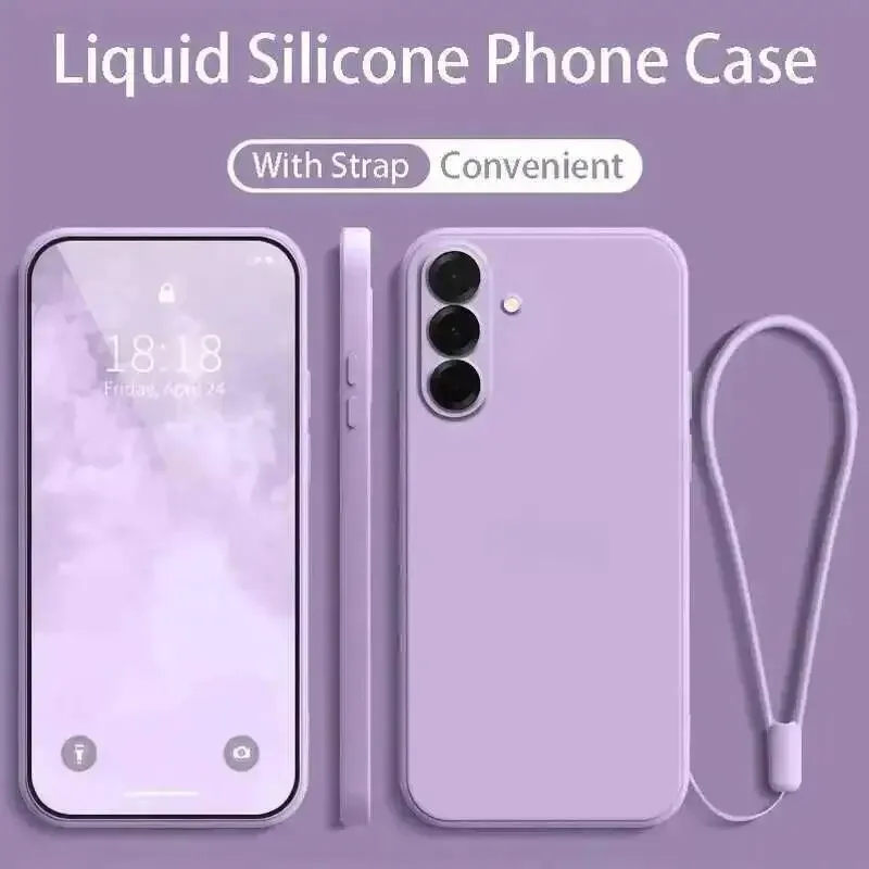 Premium Liquid Silicone Phone Case with Wrist Strap Lanyard - Protective Cover