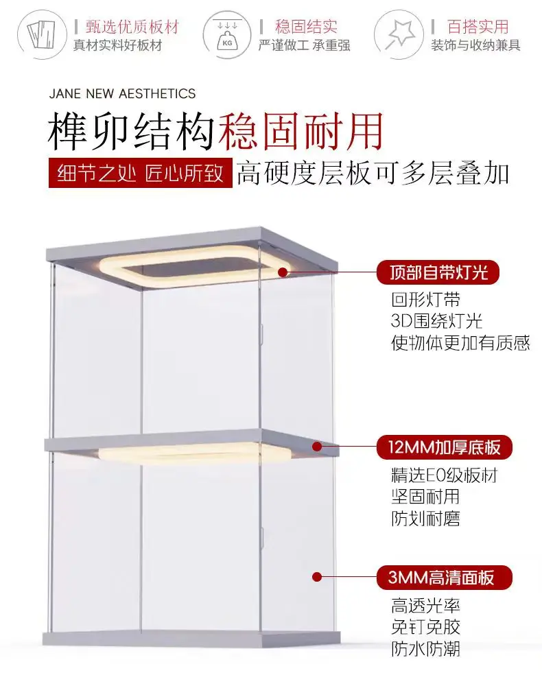 Description Picture 5 of itemAcrylic Clear Display Case with Ring LED Lights, Action Figure Display, Assemble Dust Storage Case for Car Models and Dolls