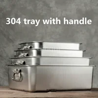 304 stainless steel plate metal  tray with handle square plate baking dish deep barbecue bbq Storage food trays serving basin 2