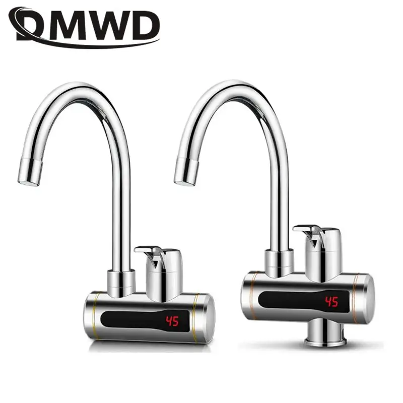 DMWD Tankless Electric Hot Water Heater Universal Hose Faucet Kitchen Instant Heating Tap Water Heater LED Temperature Display