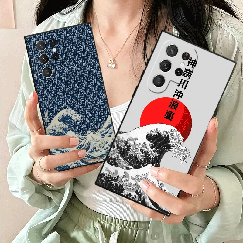 Soft Silicone Phone Case with Japanese Wave Kanagawa Surfing Design