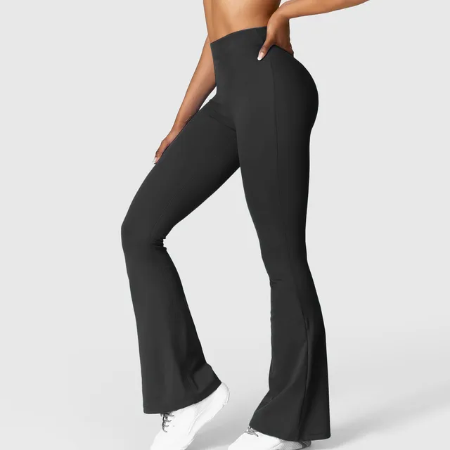 Solid Flared Leggings Elegant Slim Fit Yoga Pants Fitness Sports Trousers Women Clothes Casual Bell Bottom Joggers Sweatpants 4