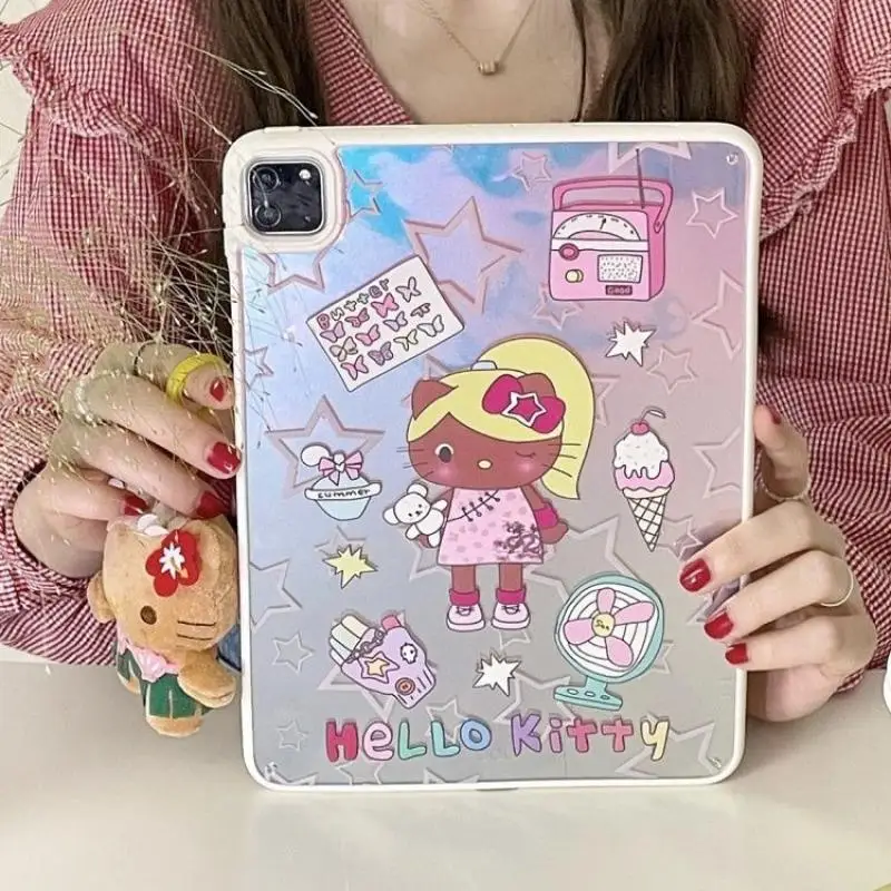 

Black Skin Hello Kitty Tablet Protective Case for Ipda Kt Cat Cute Cartoon Anime Peripheral Cover Less Tablet Decorative Case