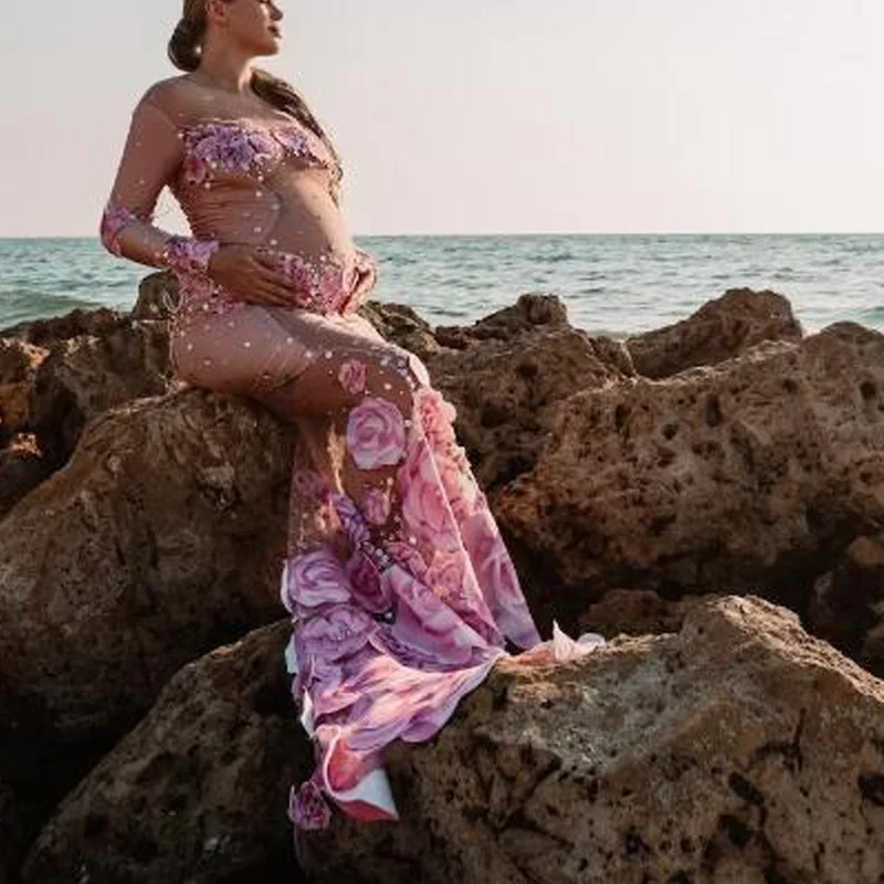 New 2024 Shiny Diamonds Romantic Pink Rose Elegant Maxi