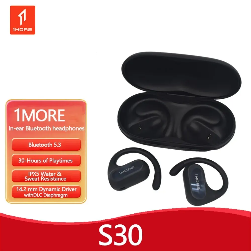 1MORE Fit SE 오픈 이어버드 S30 블루투스 5.3 스포츠 헤드셋, 듀얼 14.2mm 다이내믹 드라이버, 30H 배터리 EF606, 4 ENC 마이크 포함