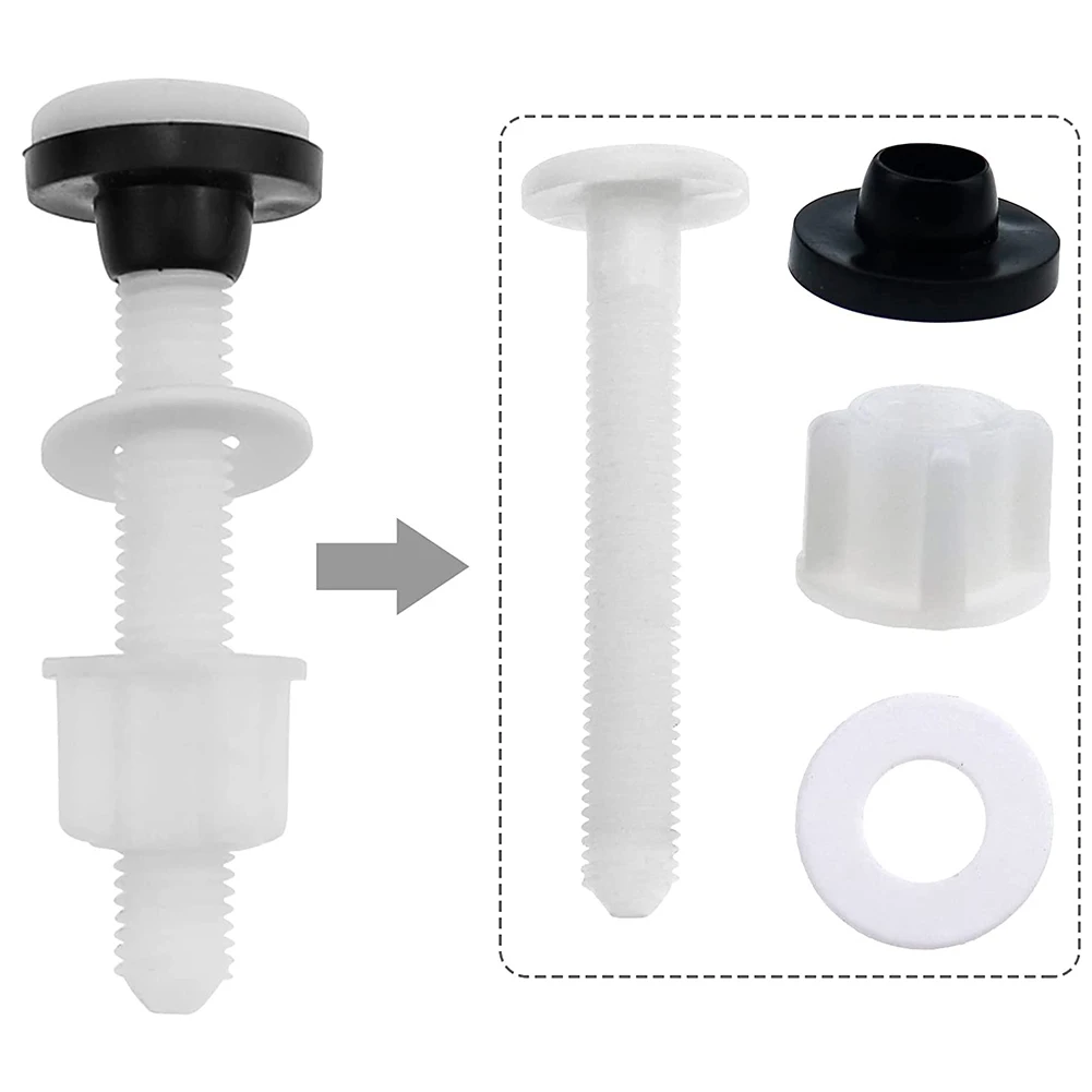 Description Picture 6 of item2 Pack Plastic Toilet Seat Hinge Repair Bolts + Fitting Screws + Washers Kit For Home Bathroom Accessories
