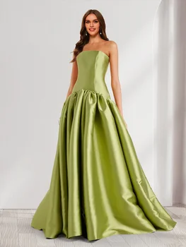 2026 New Strapless Evening Dress Women Elegant Slim A-line Satin Sheen Banquet Party Prom Gown Floor-Length Luxury Fashionable