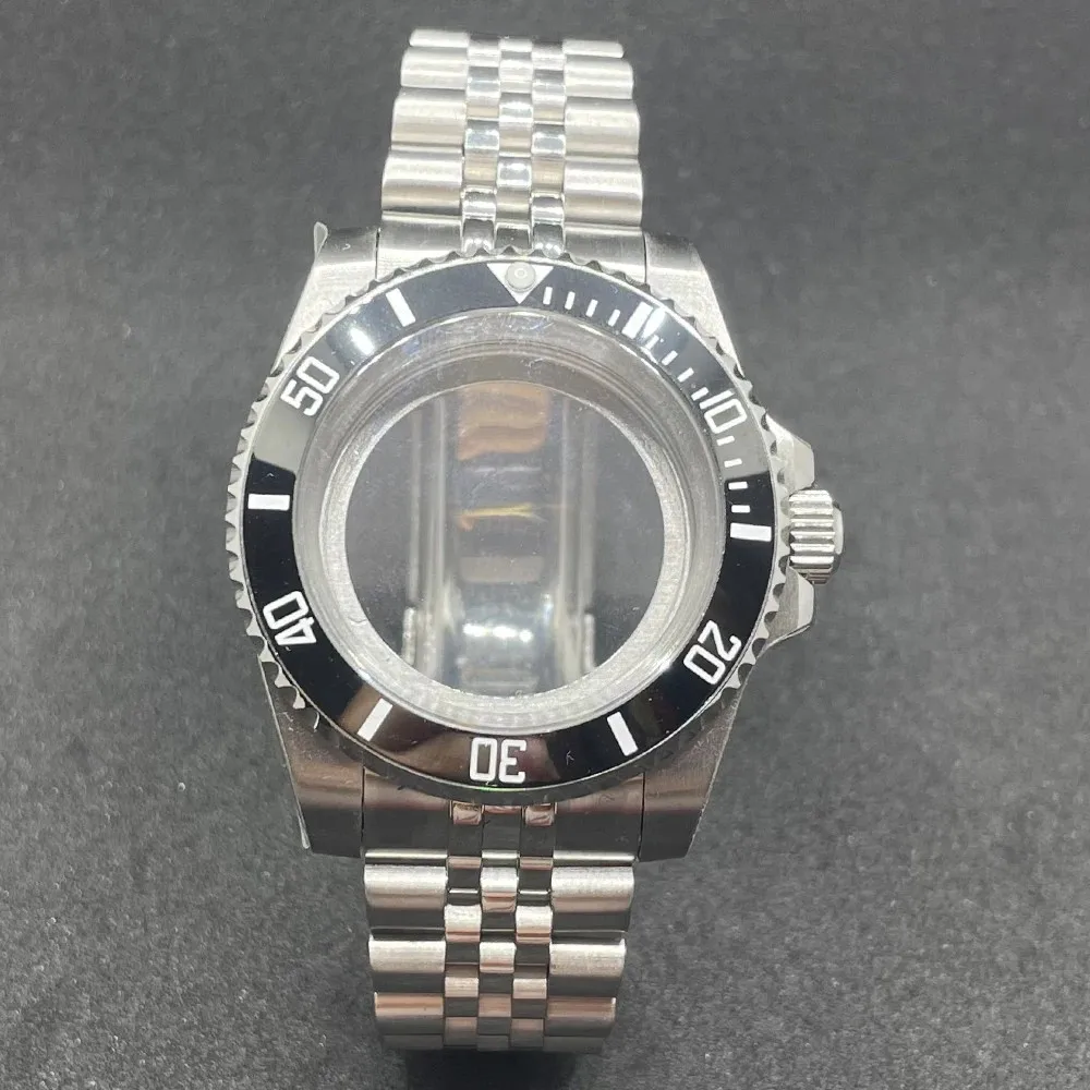 Elegant 40MM Stainless Steel Watch Case with Solid Bracelet and Glide Lock Clasp