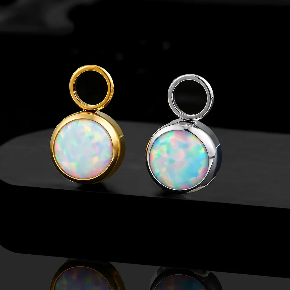 Right Grand ASTM F136 Titanium Opal Moonstone Earring Charm for Huggie Hoop Helix Cartilage Clicker Earlobe Piercing Jewelry