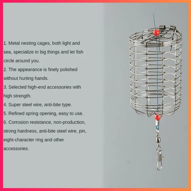 Fishing Lure Cage Portable Anti-Corrosion Metal Carp Fishing Bait Trap Cage  Fishing Bait Feeder Basket with Line Hooks for Fishing, Fishing Tackle