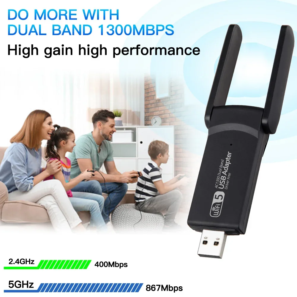 PC용 USB 3.0 와이파이 어댑터, 듀얼 밴드 무선 와이파이 동글 안테나, USB 이더넷 네트워크 카드 리시버, 1300Mbps, 2.4Ghz, 5Ghz