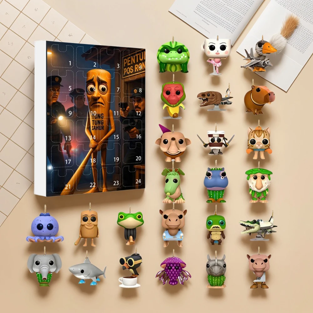 24PCS Italian Brainrot Tung Sahur Character Acrylic Stick Figure Model Blind Boxes Tralalero 2D flate Acrylic Keychain Model