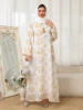2025 Islamic Abaya for Women with Golden Leaf Designs Collar Tassel Accent for Ramadan Observances Middle East Religious Events