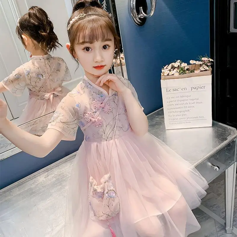 

dress child girl child Zhongdatong child girl Baby Princess sundress girl short sleeve cowboy T-shirt set two piece dress