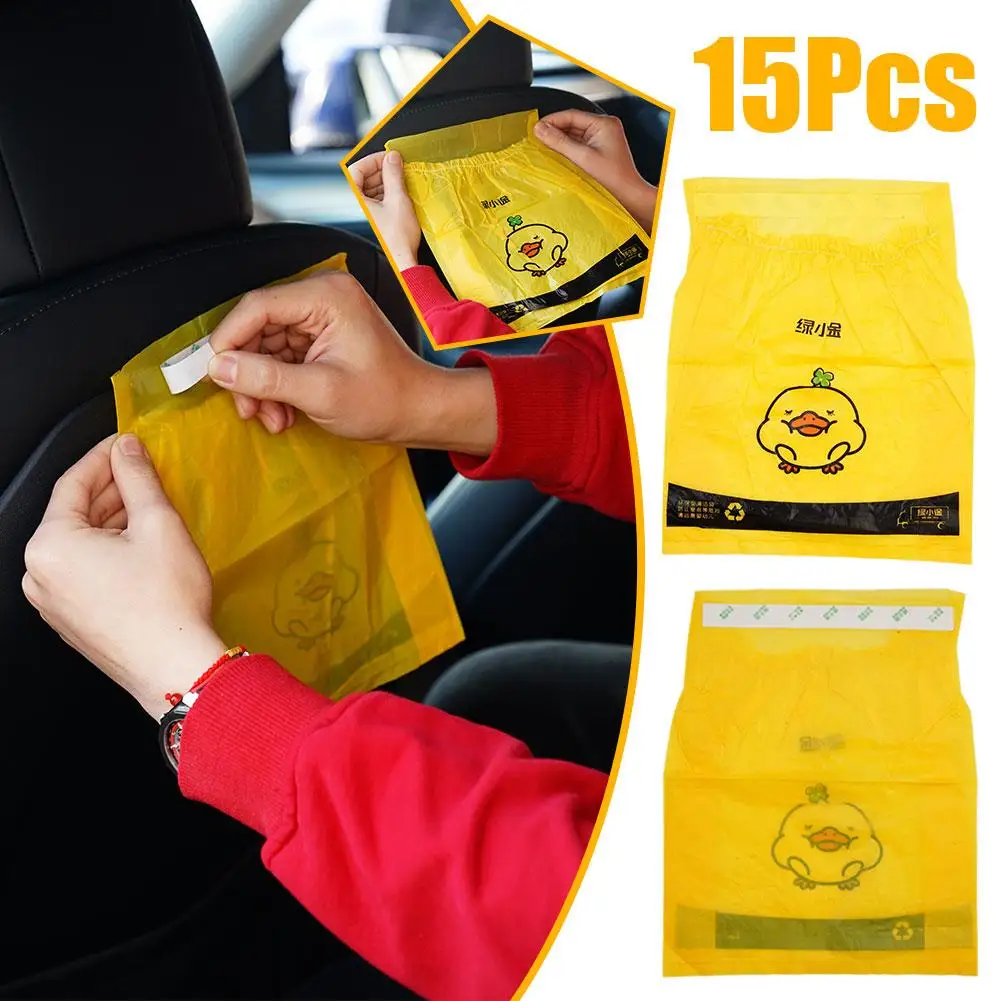 15pcs Adhesive Car Trash Bag Disposable Car Interior Hanging Multi-Functional Clean Bag Small Plastic Garbage Bin
