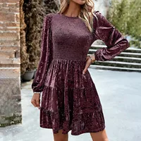 Female Dresses Outfits Women'S Velvet Elegant Crew Neck Mid Length Dress Vestidos Verano Moda 2024 Dresses Women 2024 Elegant 1