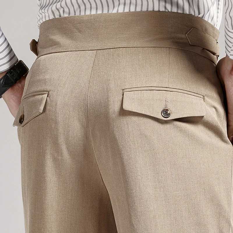 Mens High-waisted Trousers Belted Pants Party Business Casual Fashion  Vintage