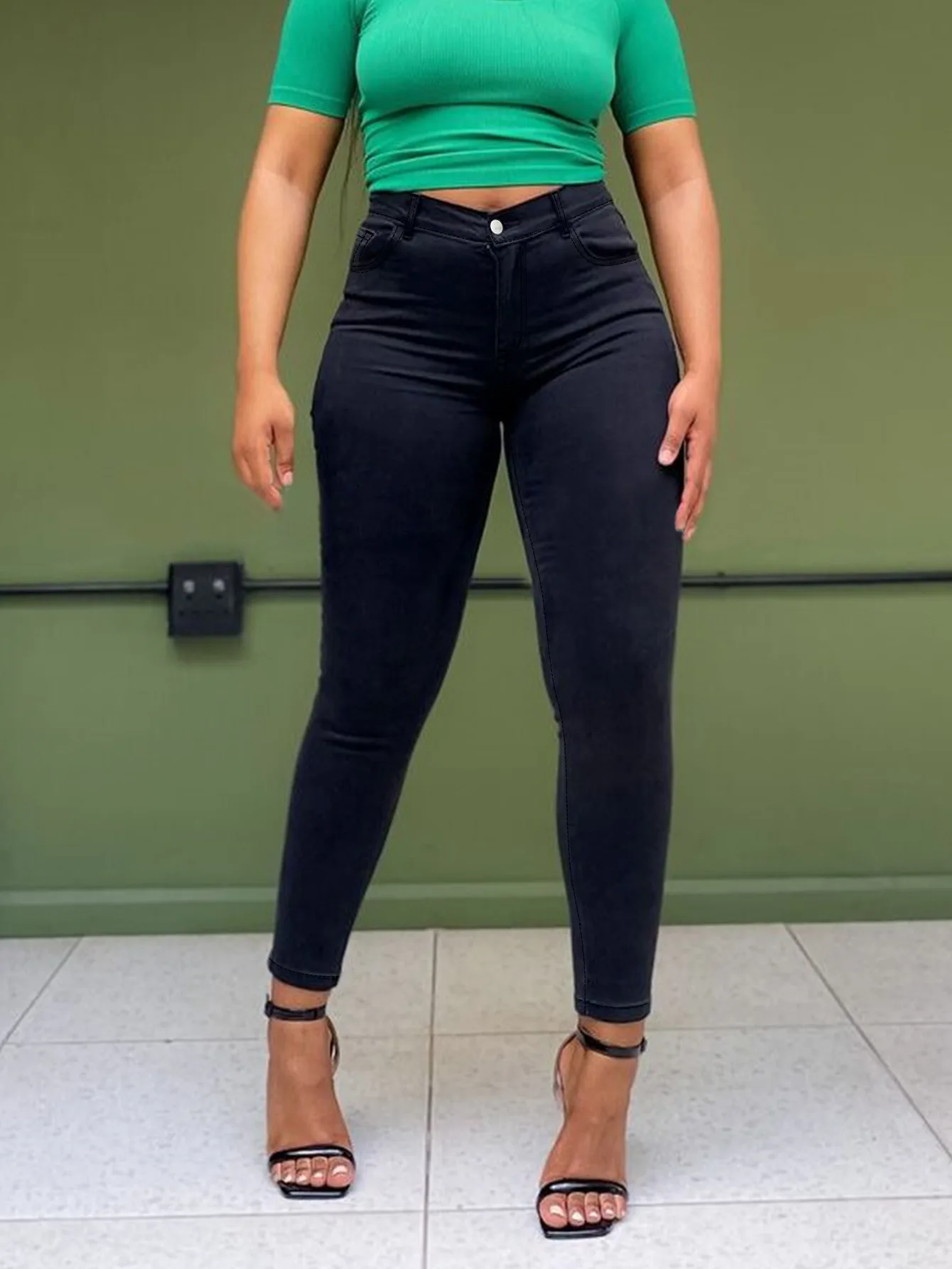 مرونة عالية الأبيض نحيل الجينز المرأة زائد حجم مرونة الخصر القطن البوليستر مزيج الشارع نمط أزياء مثير