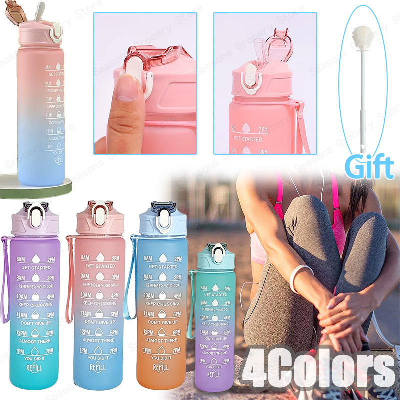 2025 New 700ml Sports Water Bottle High Temperature Resistant Graduated Straw Cup Frosted Gradient PC Plastic Water Cups