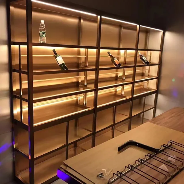 Commercial Stainless Steel Wine Display Rack Luxury Large Whiskey Storage Display Wine Rack