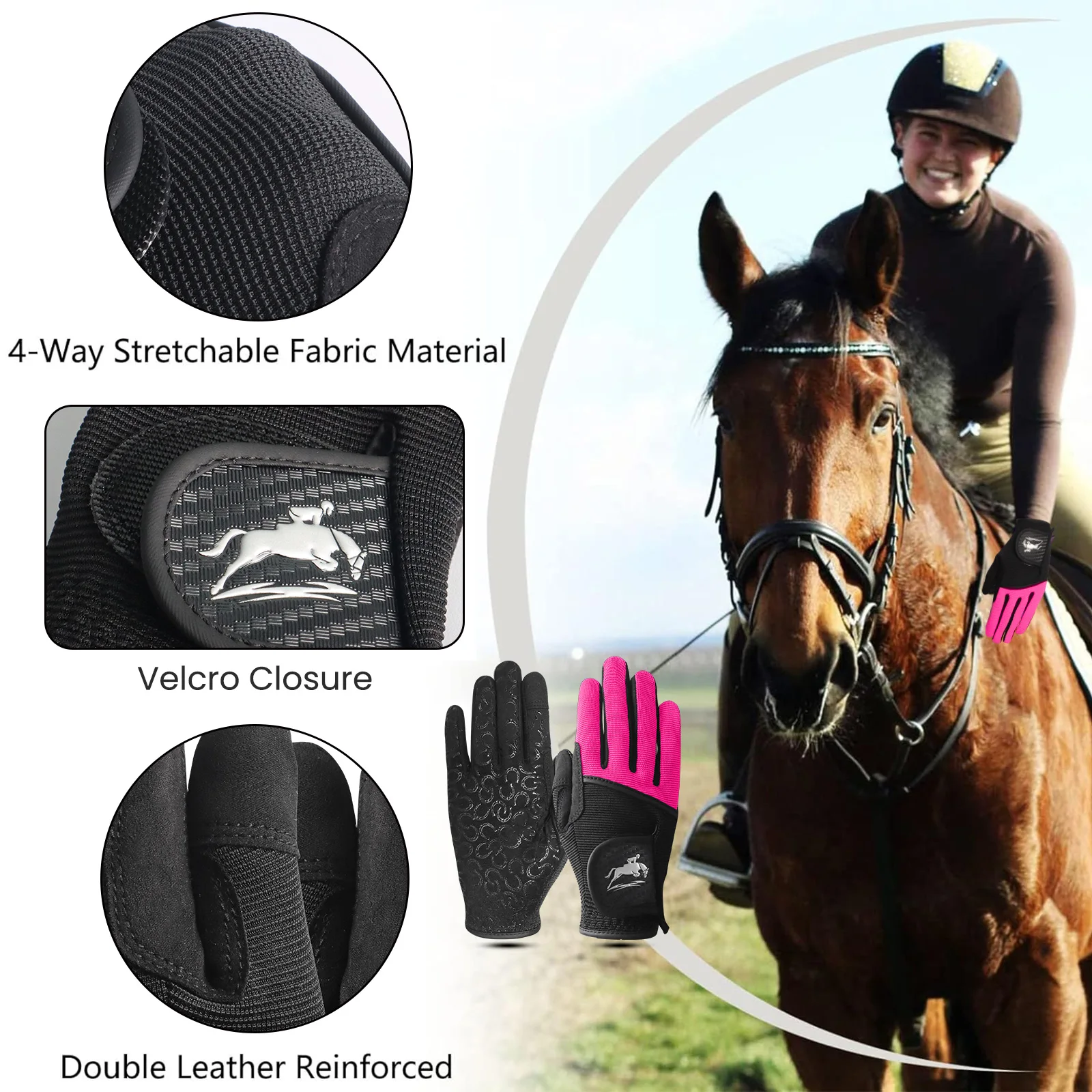Horse Riding Gloves Equestrian Women Mesh Breathable Lightweight Color Pair, Ladys Comfortable Grip 3