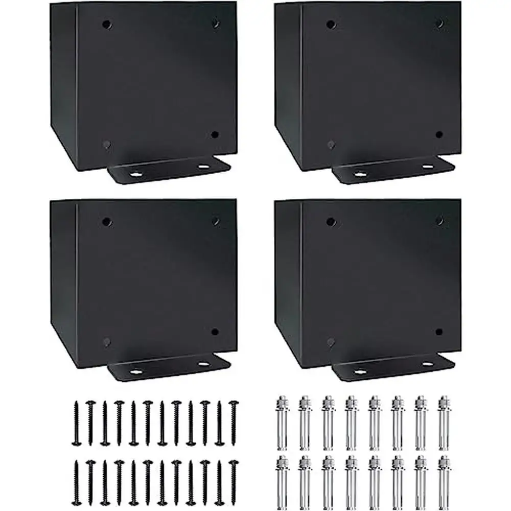 6x6 Steel Post Base Bracket Kit Wood Fence Pergola Deck Galvanized Waterproof Easy Installation DIY Outdoor Holder Complete