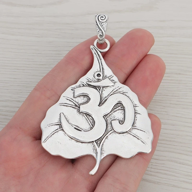 

2 x Tibetan Silver Large Bodhi Leaf OM AUM Yoga Symbol Charms Pendants for Necklace Jewelry Making Findings Accessories 73x56mm