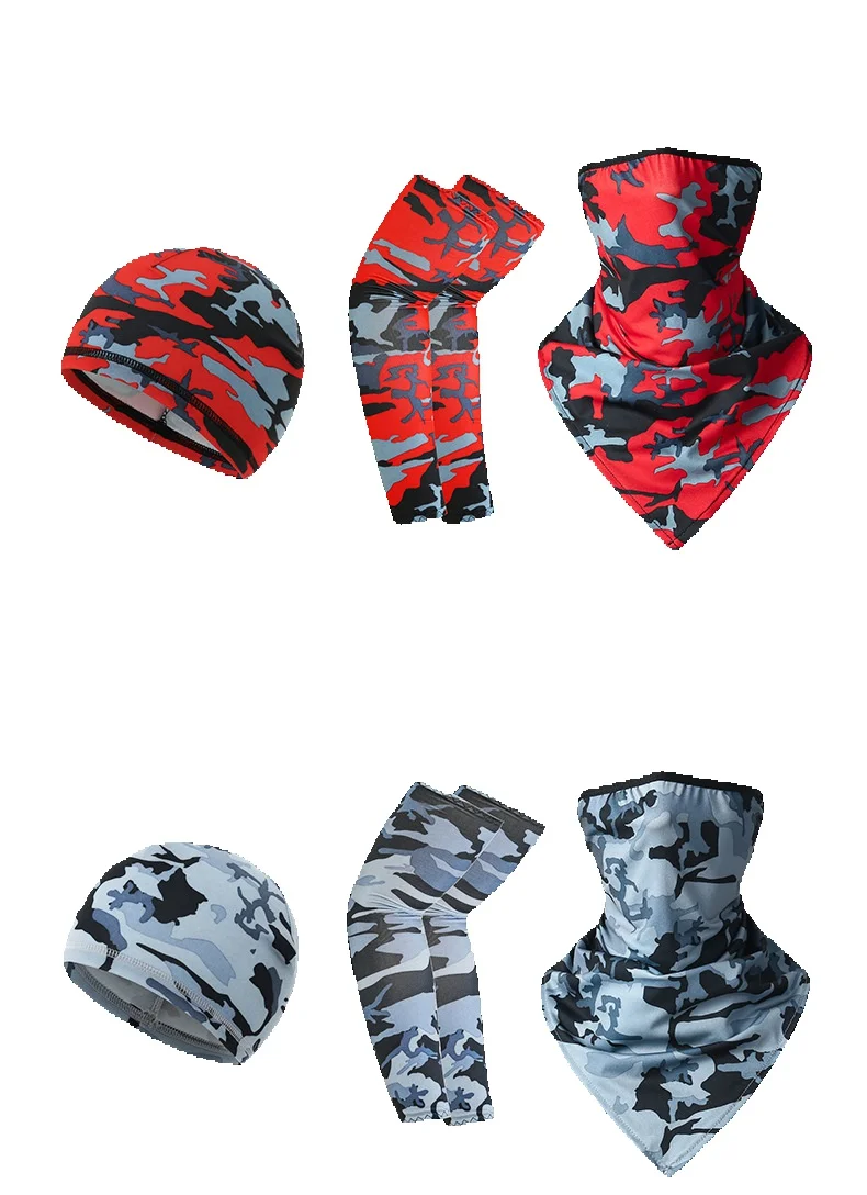 Nuevo gorro de ciclismo con protección solar para exteriores, bufanda triangular de seda con orejas colgantes, funda de hielo para deportes de bicicleta, combinación de tres piezas_voghion.com