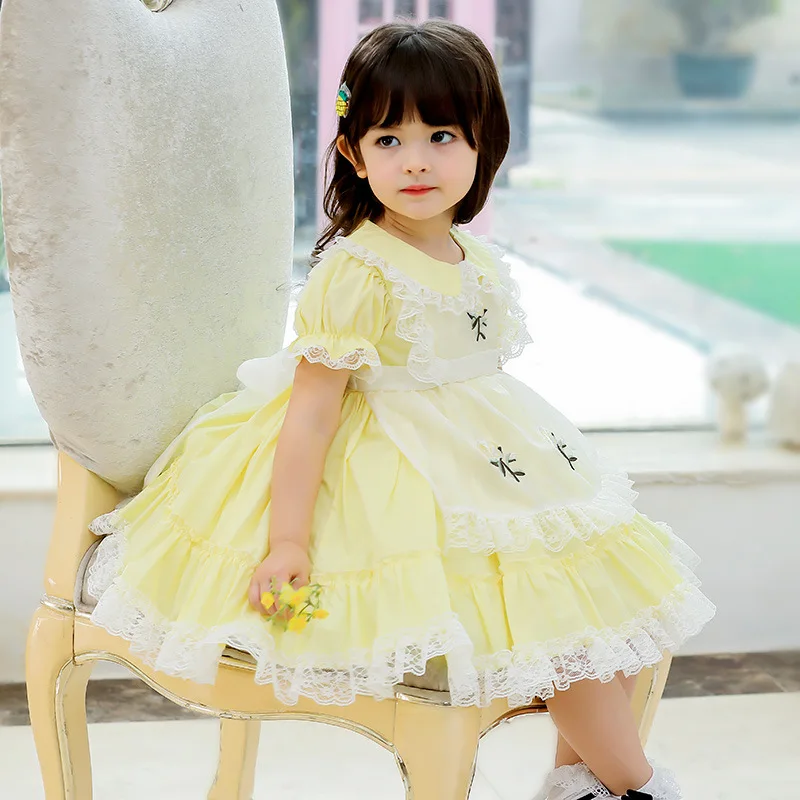

Spanish Baby Lolita Dress Kawaii Tulle Baby Girl Birthday Dress 2-8 Puff Sleeve Floral Rose&Bow Little Girl Princess Costume