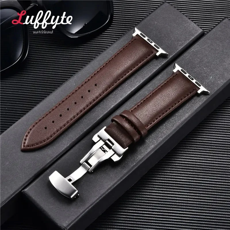 Premium Leather Watch Band with Butterfly Clasp