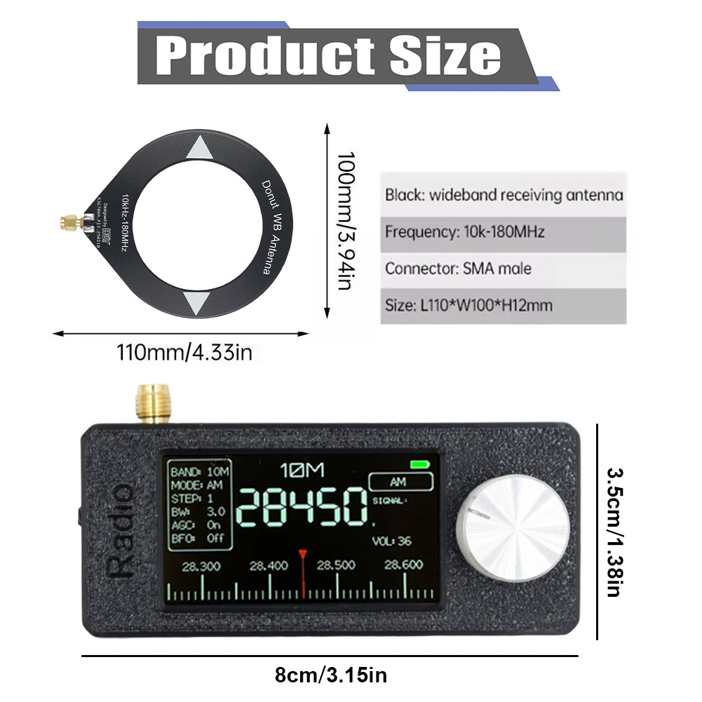 Portable Radio SI4732 0.5-108mhz Mini Pocket Radio LSB USB AM FM FM/AM 1.9-inch IPS Screen All Band Radio Receiver with Antenna 4