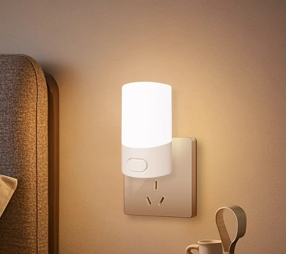 Cute Mini LED Night Lamp Kids Night Light Push Button Switch Bedside Soft Baby Night Lamp Wall Socket Lamp EU/US Plug Decoration