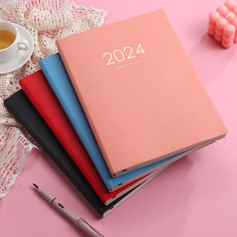 

2024 Planner Notebook A4 English Agenda Daily Diary 365 Days Notepad with Calendar Index Sticker Office School Supply