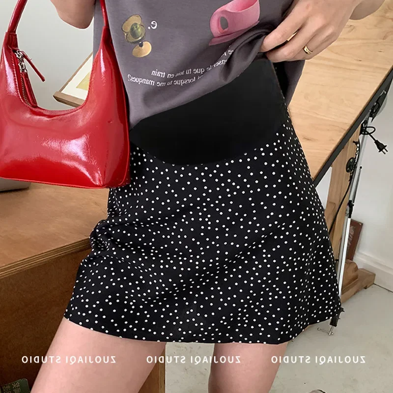 Maternity High Waist Polka Dot A- Line Mini Skirt Summer Korean Style Versatile Sweet Short Skirt for Pregnant Women