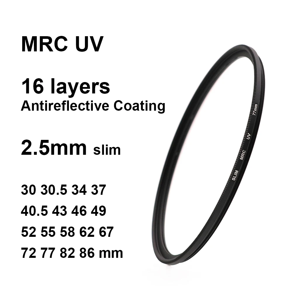 UV Filter Slim MRC 16 Layers Antireflective Coating Universal 30 34 37 40.5 43 46 49 52 55 58 62 67 72 77 82 86 mm