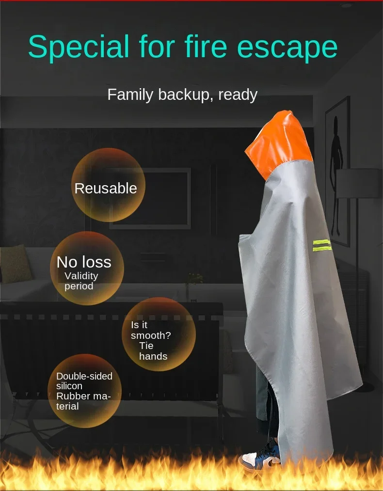 Fireproof Cloak Household Fire-Fighting Insulation Escape Clothes Household Fire-Fighting Blanket Silicone Flame-Retardant Cloak