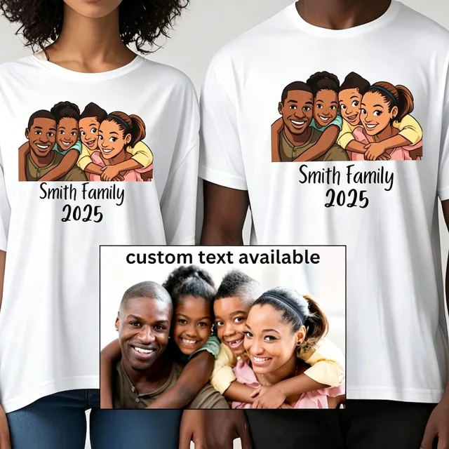 T-shirt personnalisé avec caricature photo, t-shirt à manches courtes pour couple familial, cadeau d'anniversaire ou de Saint-Valentin pour elle, t-shirt à manches courtes d'été 1