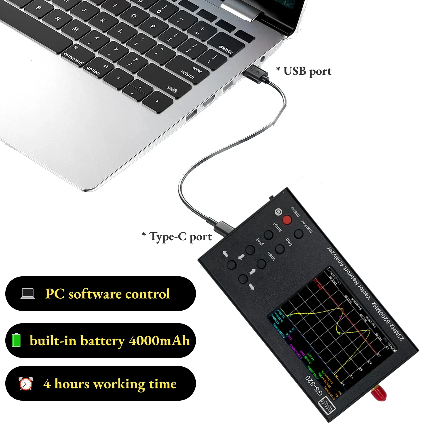 Antenna Analyzer Network Analyzer HTOOL GS320 6 GHz Vector Network Analyzer for Antenna Standing Wave Ratio (VSWR) Measurement and RF Network Analysis.