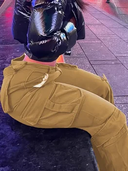 Women Street Trend Multi-pocket Cargo Jeans Casual Denim Straight Leg Pants 4