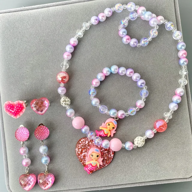 5/6pcs Girls Pearl Necklace + Bracelet +earrings Kids Toys  Handmade Necklace Accessories Princess Children Birthday Gifts 2