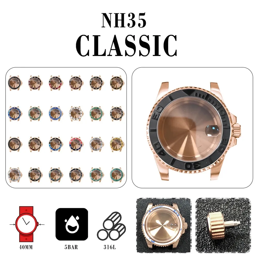 

PVD rose gold stainless steel case with 40mm Sapphire magnifying glass suitable for NH35/NH36 movements