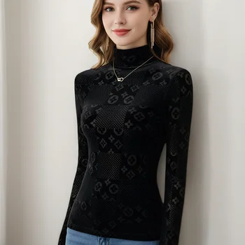 2025 New Women's Top Printed Velvet Autumn and Winter Long-sleeved T-shirt Sexy Top Y2k Girls' Fashion Clothing 1