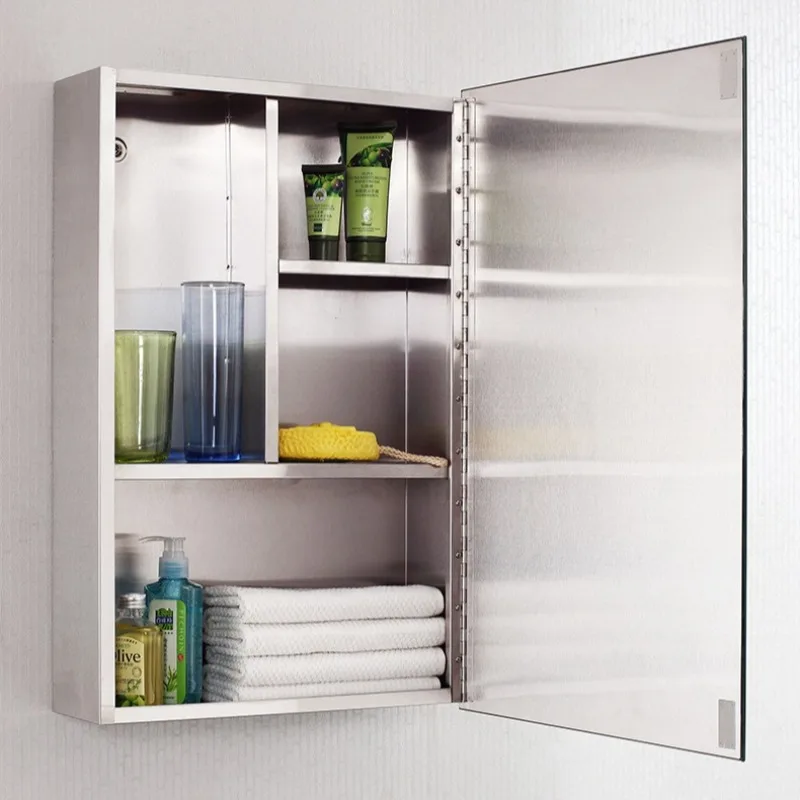 กระจกห้องน้ำสแตนเลสกันน้ำ หนา ทนทาน กระจกติดผนังสำหรับใช้ในบ้าน อุปกรณ์แต่งหน้าในห้องน้ำ 1