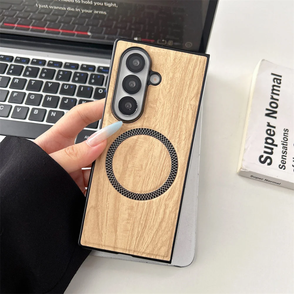 Luxury Wooden Magnetic Shockproof Phone Case with Protective Bumper