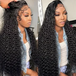 30 Inch 13x6 Transprent Deep Wave Human Hair Wigs Brazilian Loose Deep Wave Lace Frontal Wig 5X5 Kinky Curly HD Lace Closure Wig
