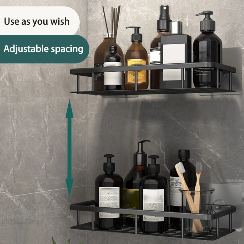 Kitchen Storage bathroom shelves Organizer Aluminum Alloy Shower Shelf  Accessories Shampoo Rack multi-scenario No Drill Shelf 2