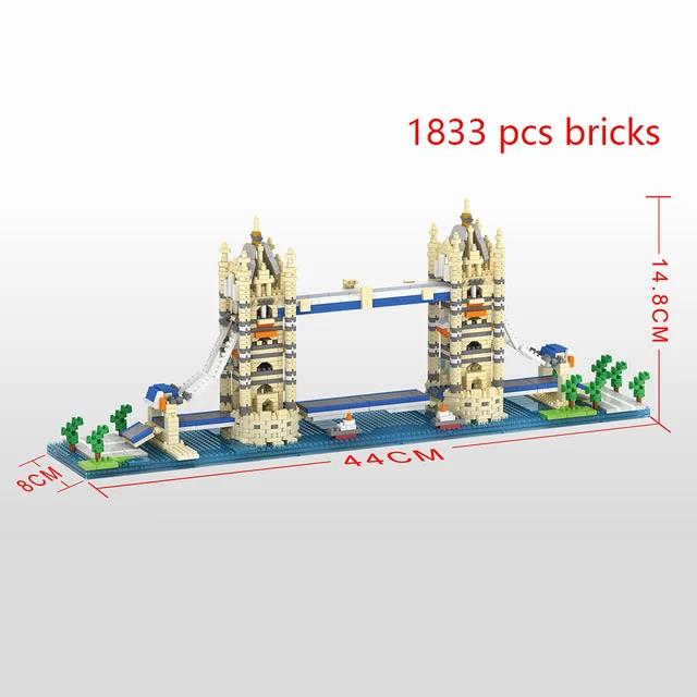 KNEW BUILT Big Ben Micro Mini Block Building Blocks for Adults Architecture Toys Sets Arc Triomphe Louvre Eiffel Tower Bricks - Tower Bridge in bag