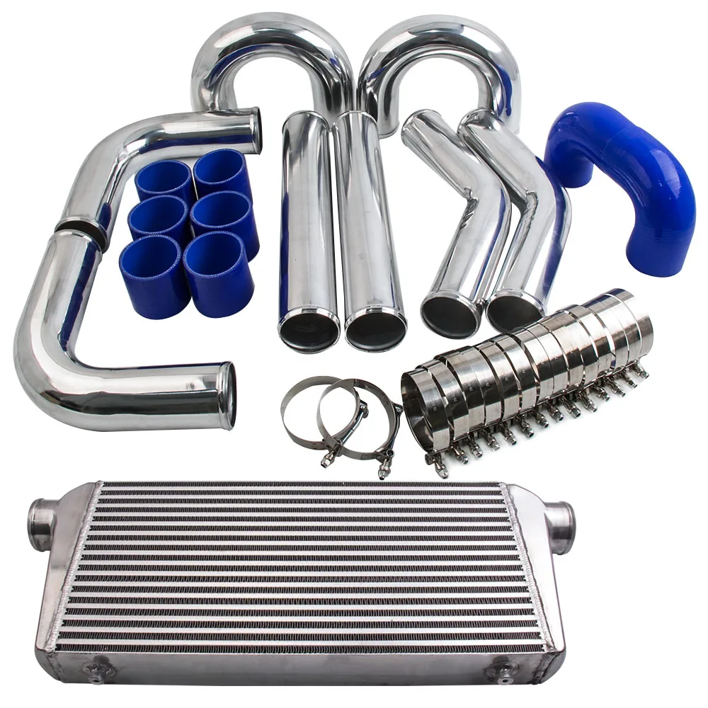 

600x300x76 Intercooler Polished with 3" Inlet Outlet & 76mm 3" Piping Pipe Kits